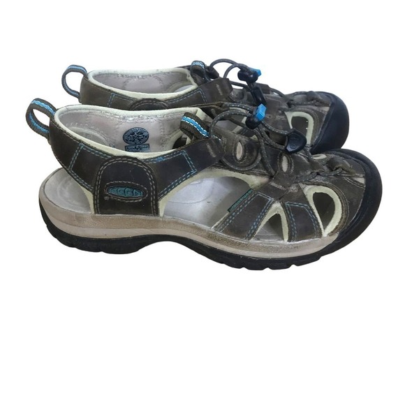 Keen Newport H2 Brown Leather with Blue Trim SZ 7W - Picture 1 of 9